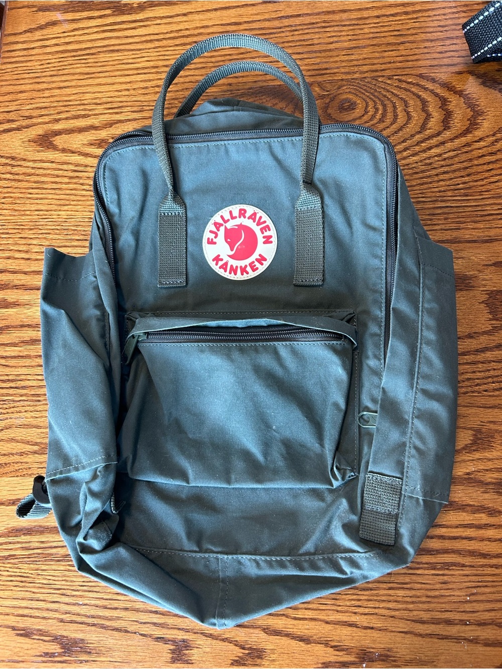 Fjallraven Kanken Classic Backpack in Olive with Red Logo